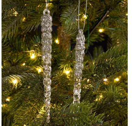 Hanger Ijspegel Champagne/goud / set van 2 voor bloemschikken en kerstboom