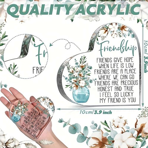 Hart van Epoxy met Bloem en decoratie Friendship 10*1 cm Persoonlijk aandenken