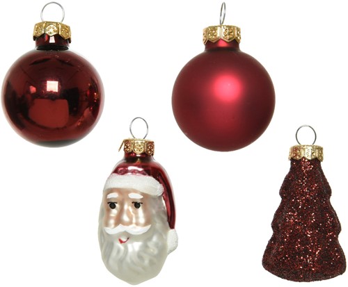 Kerstbal kerstballen Hangdecoratie kerstfiguren Ossenbloedrood 3-6 cm koker  9 st Chique glas Hangers