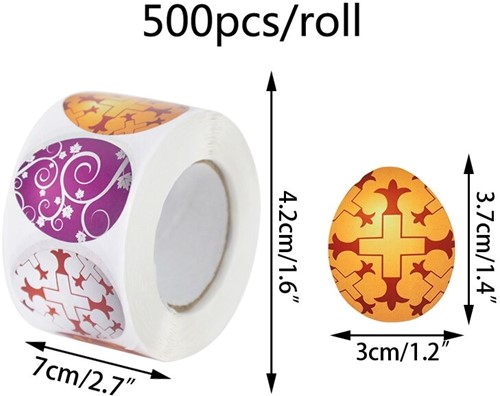 Sluitstickers 500 Labels Versierde eieren 3*4 cm B03 Sluitsticker