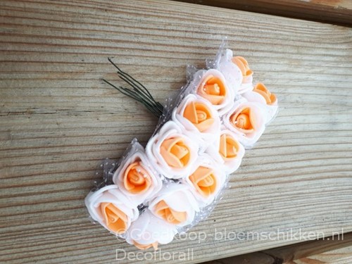 Mini foamrose met tule Wit+Oranje hart BULK pak 144 st 2 cm