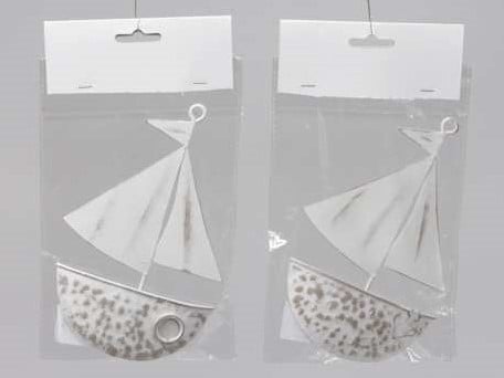 Zeilschip Wit Metaal Hanger Maritiem 11x22 cm