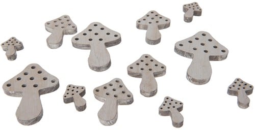 Houten Paddenstoeltjes mix Whitewash 2–7 cm 12 stuks