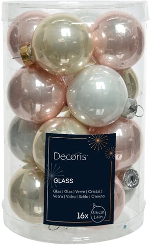 Kerstballen Glas Zachtroze Glans 3.5 cm koker 16 stuks
