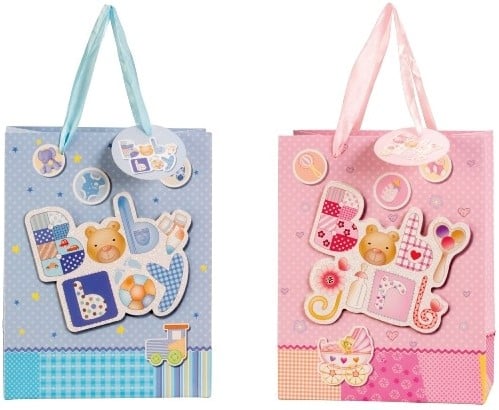Geschenktasje Baby met glitter + applicatie 2 assorti stuks
