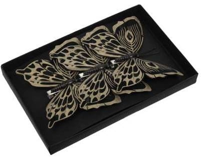 Vlinders Zwart met clip 12 cm pak 3 stuks