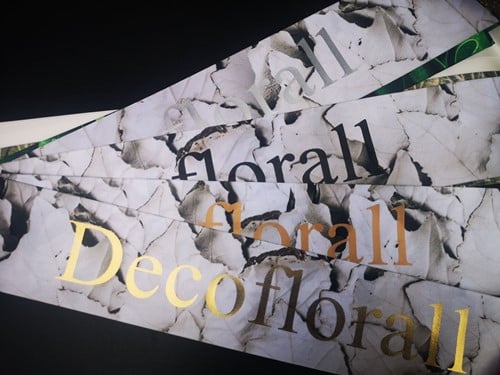 Bedrukt lint Greenleaf Populus Alba met Metallic Gouden opdruk 70 mm 80 cm