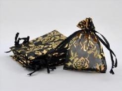 Cadeauzakje giftbag Organza Zwart Goud Roses 7x9 cm