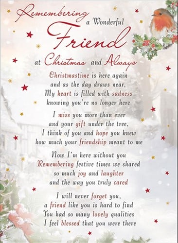 Rouwkaart herdenkingskaart A Wonderful Friend Christmas & Always 16.5 x 12 cm 