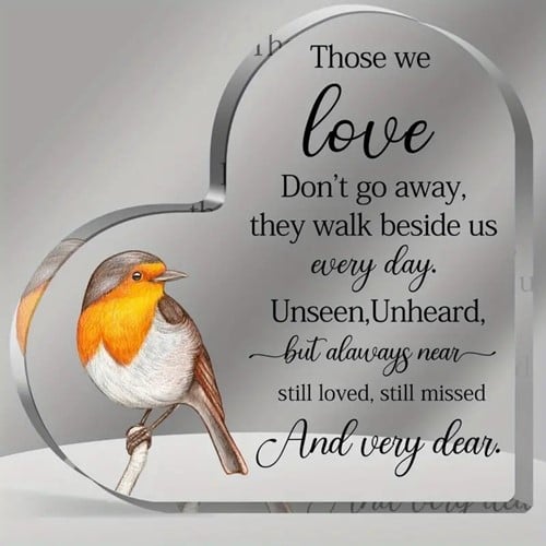 Hart van Epoxy met vogel Those we Love Don't go 10*1 cm Persoonlijk aandenken