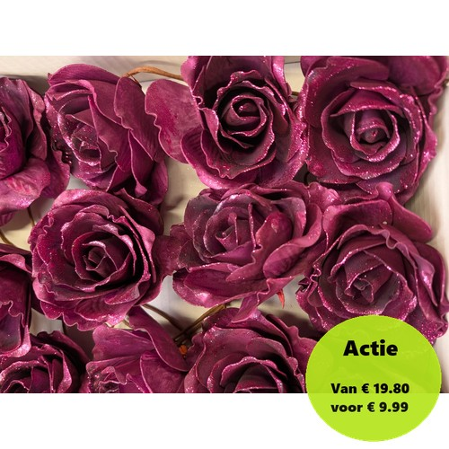 Foamroos Sophie Sparkling Aubergine 15 cm Doos 12 stuks