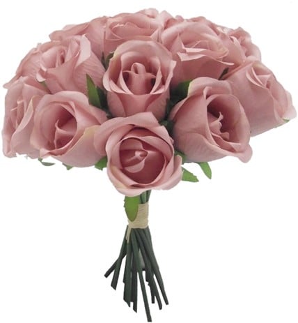 Budget Boeket Handgebonden Large Rosebud Vintage Pink Zijden Roos 18 bloemen 30 cm 