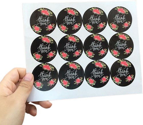 Sluitstickers Thank you Black Flowers ovaal Etiket 120 Labels