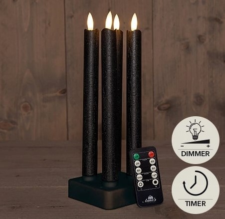 LEDkaarsenset Wax 3D Oplaadbaar Zwart met afstandsbediening 23 cm 4 stuks