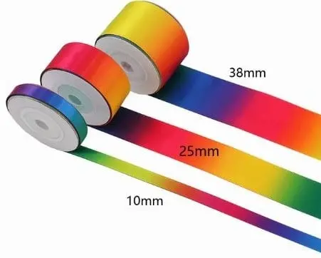 Dubbelsatijn lint dubbelzijdig Regenboog kleurrijk 25 mm per 2,5 meter 
