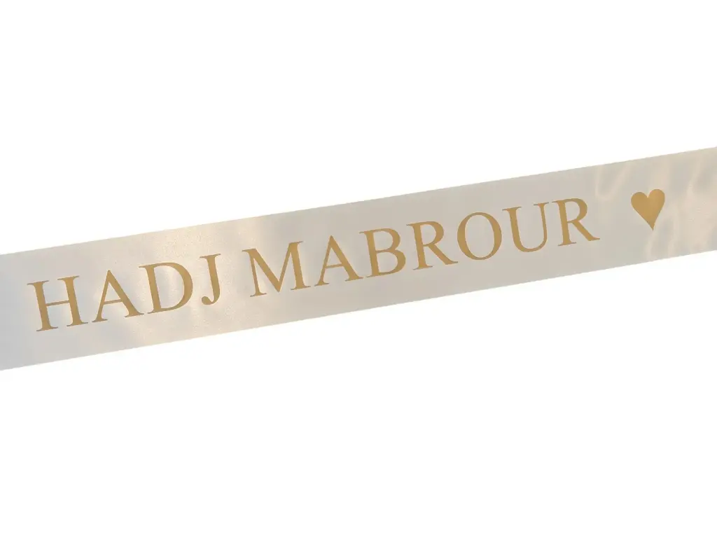 Hadj en Umrah Boeketlint Breed met eigen Matgouden opdruk Ivory 70 mm x 80 cm 