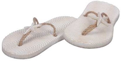 [A-025333] Slippers Hout Flipflops Wit/Zand Maritiem 8,5x17,5 cm Set