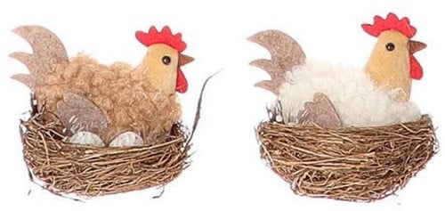[A-023814] Vogelnest Kippennesten met kip en haan L7.5w5.0h6.0 Set van 2 verschillende Vogelnesten