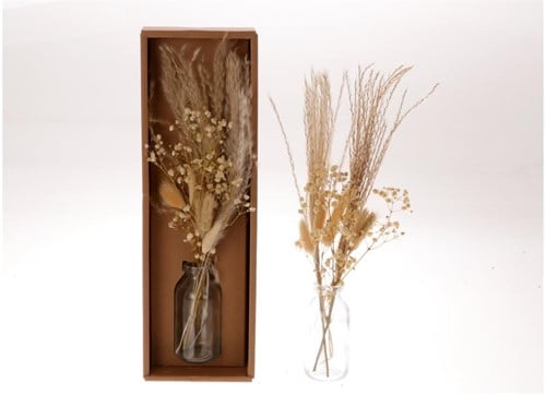 [A-022587] Droogbloemen arrangement in geschenkdoos incl. fles Naturel White