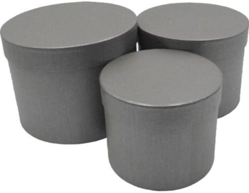 [A-025767] Bloemendoos Set van 3 rond Grijs flowerbox cadeau doos