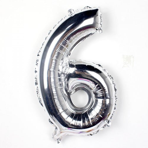 [A-016963] Folieballon met stok Cijfer 5 Zilver 34 cm