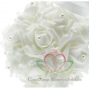 [A-010253] Pomander foamroosbal Wit 12 cm met pareltjes