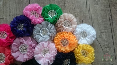 [A-010510] Corsage bloem met Strass diamantjes en Parels Zonder CLIP! - OudRoze 