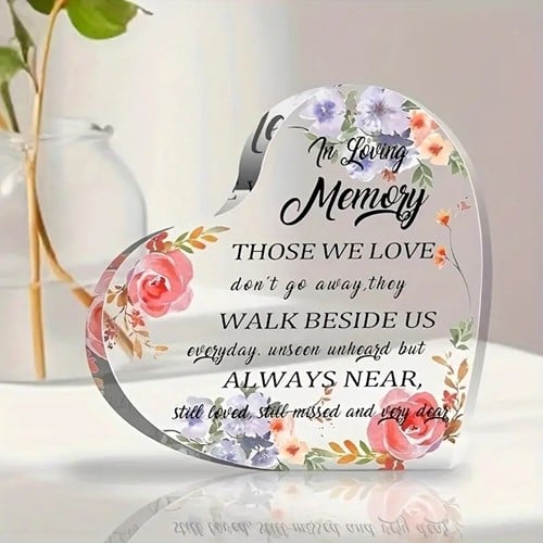 [A-025960] Hart van Epoxy met bloemen In loving memory 10*1 cm Persoonlijk aandenken