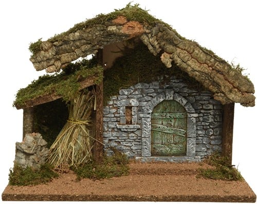 [A-027162] Kerststal MDF met schors en mos 32x17x27 cm per stuk