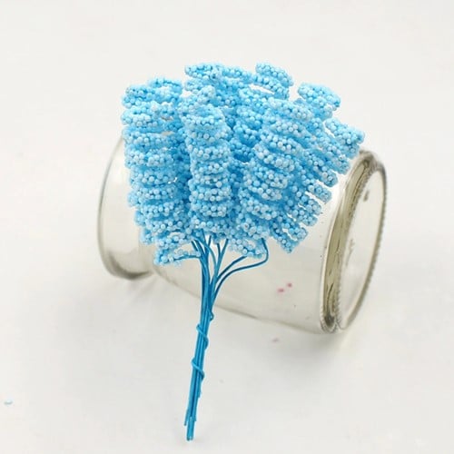 [A-022442] Foam Curly Stamen Bacca Pick Blauw 12 stuks