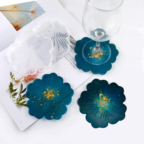 [A-025425] Siliconenmal Onderzetter glazen bloemvorm met streepjes Epoxy resin 16 cm per stuk