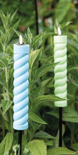 [A-025704] LED Fakkel Solar Pastel Blauw Swirl Anna's Collection met timer 21x4 cm op 76 cm steker per stuk
