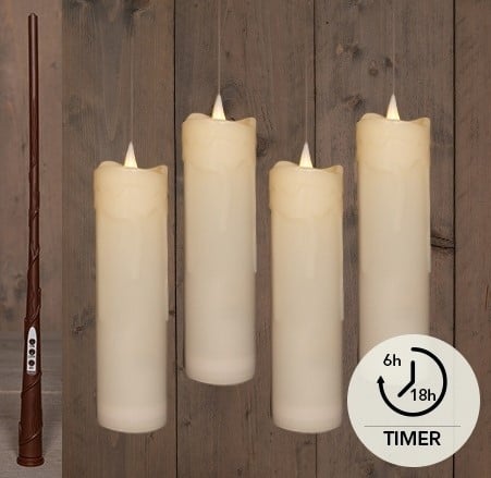 [A-027535] LEDkaars Floating Candle Magic Ivory Anna's Collection met timer Drip set inclusief toverstaf draad en haken 18x5 cm 4 stuks
