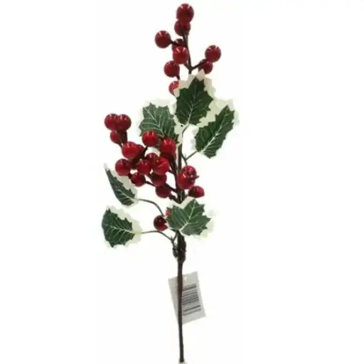 [A-028179] Hulstblad met bes kunstbloem 37 cm per stuk