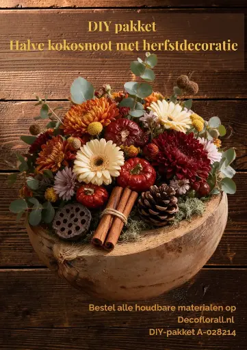 [A-028214] DIY Halve kokosnoot met herfstdeco Stel zelf je pakket samen 